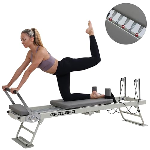 GRDSGRD Pilates Reformer Machine for Home Workout, Foldable Exercise Equipment with a Springs and Jump Pilates Machine for Fome with Resistance - Board Up to 300 LBS,Grau von GRDSGRD