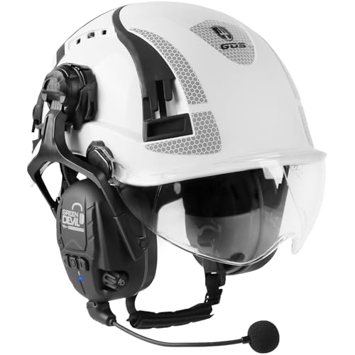 GREEN DEVIL X-Armor Schutzhelm mit Aktivem Gehörschutz und Klarem Visier Arbeitshelm ABS Sicherheitshelm EN 397 Industriehelm EN352-konforme SNR 32dB mit Bluetooth(Weiß) von GREEN DEVIL