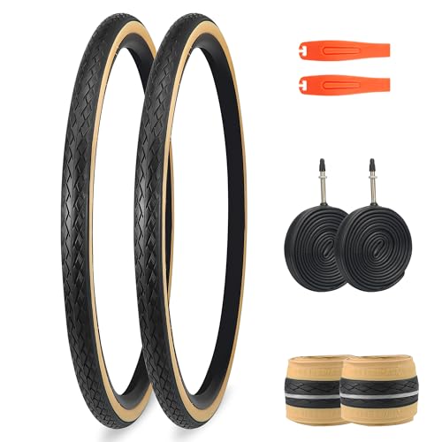 GRELiving 2er-Pack 700x35c Rennradreifen mit 3mm Pannenschutz,2X Fahrradreifen+2xSchlauch FV48mm+2X Reifenhebel 37-622 Fahrradmantel 29Zoll Road Bike Tires Set Faltreifen von GRELiving