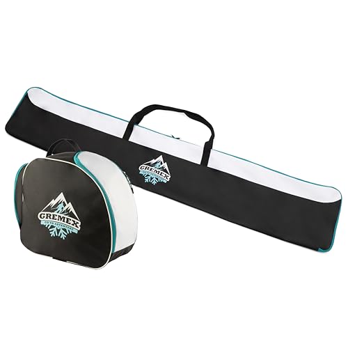 GREMEX Skitasche und Skischuhtasche Set - Starke Skitasche 160 cm - Skisack Skitasche Set - Wasserfeste Tasche Skischuhe mit Helm - Skisack für 1 Paar Ski - Skischuhtasche mit Helmfach - Ski Zubehör GREMEX Skitasche und Skischuhtasche Set - Starke Skitasche 160 cm - Skisack Skitasche Set - Wasserfeste Tasche Skischuhe mit Helm - Skisack für 1 Paar Ski - Skischuhtasche mit Helmfach - Ski Zubehör von GREMEX