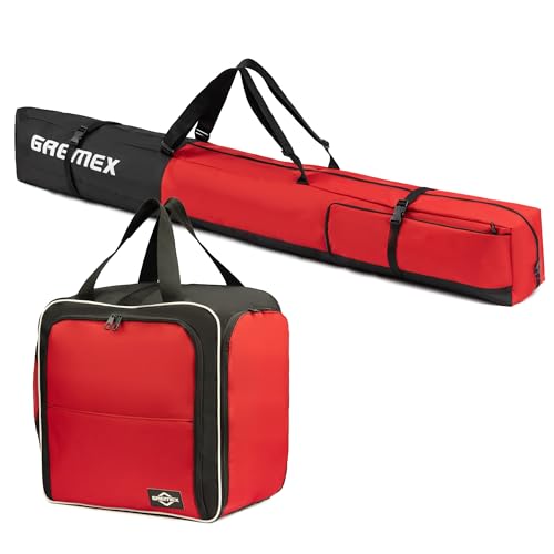 GREMEX Skitasche und Skischuhtasche Set - Starke Skitasche 160 cm - Skisack Skitasche Set - Wasserfeste Tasche Skischuhe mit Helm - Skisack für 1 Paar Ski - Skischuhtasche mit Helmfach - Ski Zubehör GREMEX Skitasche und Skischuhtasche Set - Starke Skitasche 160 cm - Skisack Skitasche Set - Wasserfeste Tasche Skischuhe mit Helm - Skisack für 1 Paar Ski - Skischuhtasche mit Helmfach - Ski Zubehör von GREMEX