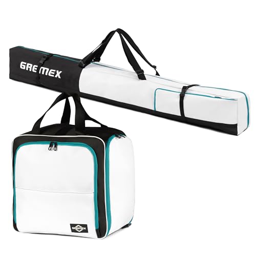GREMEX Skitasche und Skischuhtasche Set - Starke Skitasche 160 cm - Skisack Skitasche Set - Wasserfeste Tasche Skischuhe mit Helm - Skisack für 1 Paar Ski - Skischuhtasche mit Helmfach - Ski Zubehör GREMEX Skitasche und Skischuhtasche Set - Starke Skitasche 160 cm - Skisack Skitasche Set - Wasserfeste Tasche Skischuhe mit Helm - Skisack für 1 Paar Ski - Skischuhtasche mit Helmfach - Ski Zubehör von GREMEX