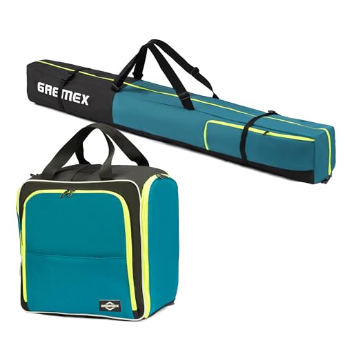 GREMEX Skitasche und Skischuhtasche Set - Starke Skitasche 180 cm - Skisack Skitasche Set - Wasserfeste Tasche Skischuhe mit Helm - Skisack für 1 Paar Ski - Skischuhtasche mit Helmfach - Ski Zubehör GREMEX Skitasche und Skischuhtasche Set - Starke Skitasche 180 cm - Skisack Skitasche Set - Wasserfeste Tasche Skischuhe mit Helm - Skisack für 1 Paar Ski - Skischuhtasche mit Helmfach - Ski Zubehör von GREMEX