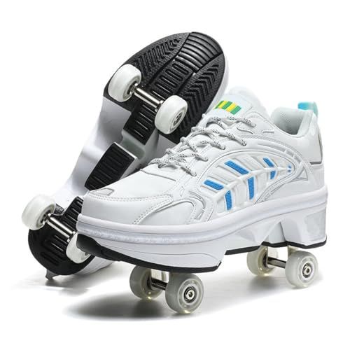 2-in-1-Mehrzweckschuhe Inline-Skate Verstellbare Quad-Rollschuhe,White-33 von GRFIT