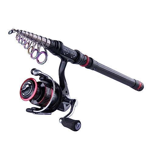 Angelrute Profi Angeln Reel Rod Combo 1,8 M-3,6 M Carbon Faser Teleskop Angelrute mit Spinning Reel Meer Boot Felsen Angeln Set Angeln Rute (Size : 2.4M Rod 3000 Reel) von GRFIT