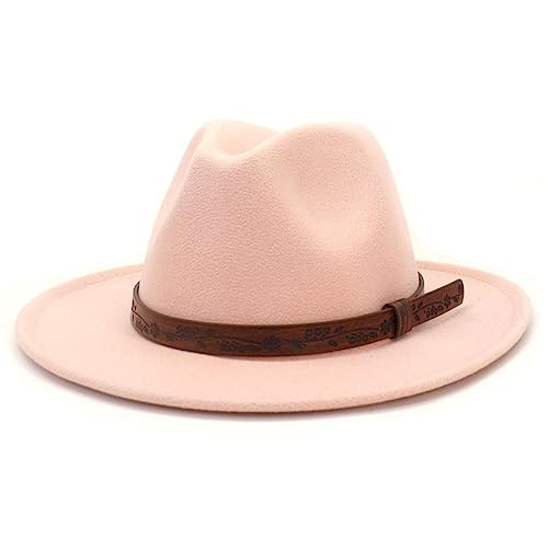 Fedora Trilby Filzhut Hut Lässiger Hut Dame Huthut Mit Flacher Krempe Und Gerader Krempe Hut Mit Großer Krempe 58Cm Skin Pink von GRFIT