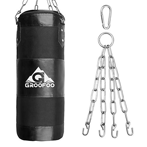 GROOFOO Boxsack Kinder Hochleistungs Oxford Boxsack für Kinder, Jugendliche und Erwachsene, UNGEFÜLLTE Tasche mit Mount Chain Heavy Duty Pouching Bag für Boxtraining MMA Muay Thai (Schwarz, 100X33CM) von GROOFOO