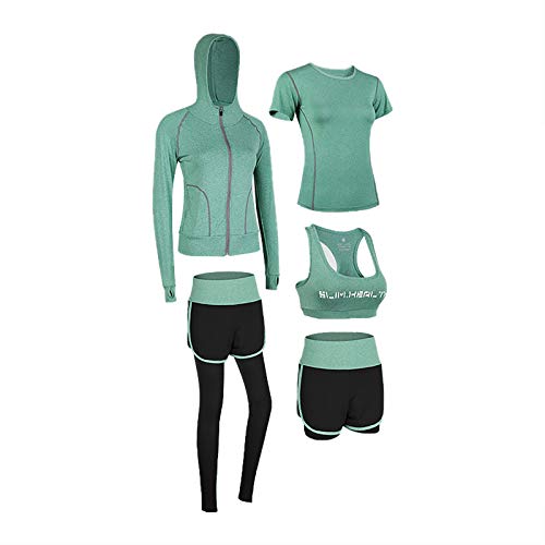 GRTE 5-Teiliger Yoga-Anzug Für Frauen, Sportanzüge Activewear-Set Fitness-Laufsportanzüge, Fitness-Laufkleidung Für Anfänger,Grün,M von GRTE