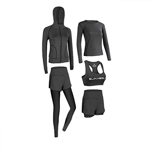 GRTE 5-Teiliger Yoga-Anzug Für Frauen, Sportanzüge Activewear-Set Fitness-Laufsportanzüge, Fitness-Laufkleidung Für Anfänger,Schwarz,M von GRTE