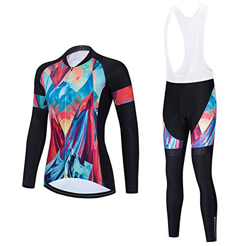 GRTE Damen Fahrradbekleidung Radtrikot Set Fahrrad Trikot Langarm& Radhose mit 4D Sitzpolster Frühling Sommer Herbst Autobahn Mountainbike Radfahren Clothing,B,L von GRTE