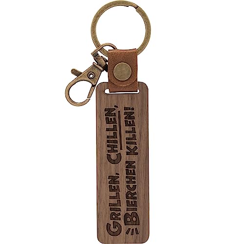 GRUSS & CO Schlüsselanhänger Holz Motiv Grillen | Anhänger aus Walnussholz mit Gravur Grillen, chillen, Bierchen killen, inkl. Karabiner | 48347 GRUSS & CO Schlüsselanhänger Holz Motiv Grillen | Anhänger aus Walnussholz mit Gravur Grillen, chillen, Bierchen killen, inkl. Karabiner | 48347 von GRUSS & CO