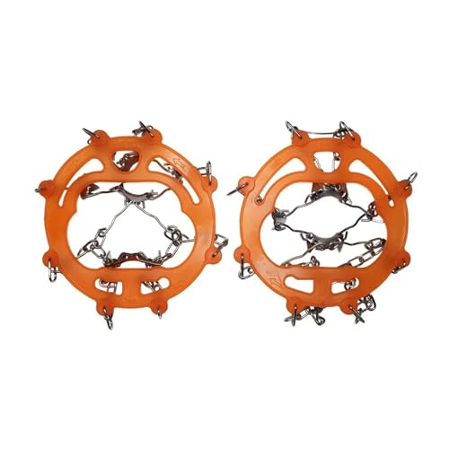 GSCLZ Steigeisen Rutschfeste Steigeisen for das Klettern im Freien, Winterspaziergang, 8 Zähne, Eisfischen, Schneeschuhe, rutschfeste Überschuhe aus Manganstahl(Orange) von GSCLZ