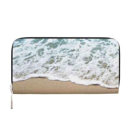 GSGCSBYMLG 3D Schöne Seestern am Strand Sand bedruckte Leder Hand Geldbörse Herren Damen Reißverschluss Clutch Kartenhalter, Schwarz , Einheitsgröße von GSGCSBYMLG