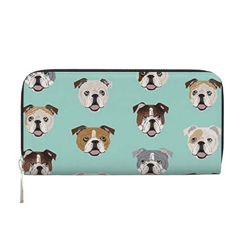 GSGCSBYMLG Englische Bulldogge Gesichter bedruckte Leder-Handgeldbörse Herren Damen Reißverschluss Clutch Kartenhalter, Schwarz , Einheitsgröße von GSGCSBYMLG