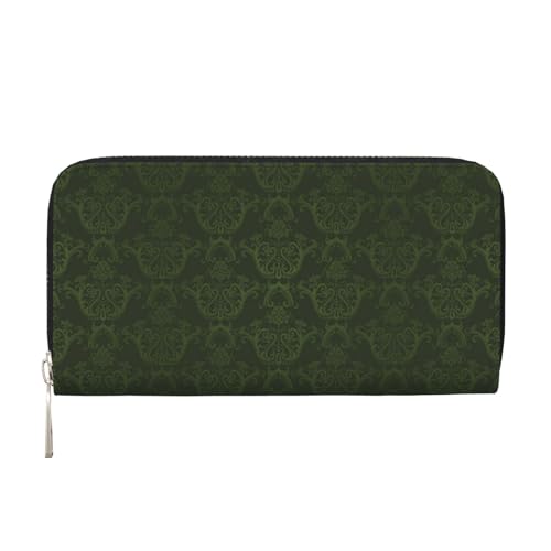 GSGCSBYMLG Hunter Green Floral Petals Pattern Printed Leather Hand Wallet Men Women Zip Clutch Card Holder, Schwarz , Einheitsgröße von GSGCSBYMLG