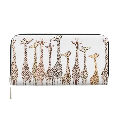 GSGCSBYMLG Niedliche Cartoon-Giraffen-bedruckte Leder-Handbrieftasche für Herren und Damen, Reißverschluss, Clutch, Kartenhalter, Schwarz , Einheitsgröße von GSGCSBYMLG