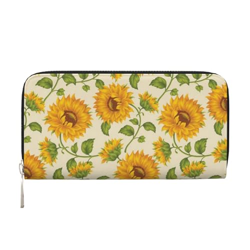 GSGCSBYMLG Schöne gelbe Sonnenblumen-bedruckte Leder-Handgeldbörse für Herren und Damen, Reißverschluss, Clutch, Kartenhalter, Schwarz , Einheitsgröße von GSGCSBYMLG