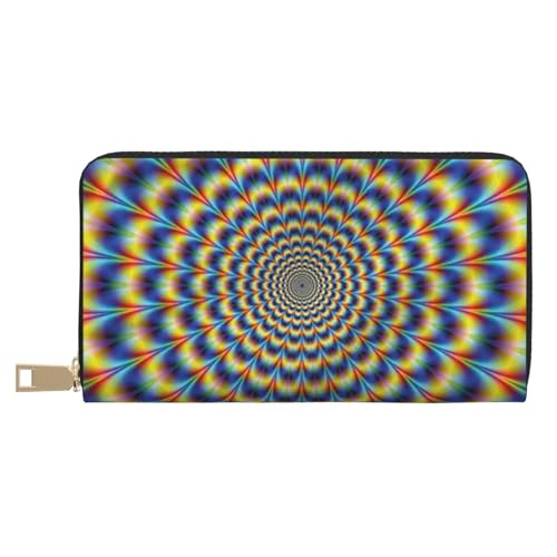 GSGCSBYMLG Spiral Optical Illusion GIF Printed Leather Wallet Large Travel Wallet Men Women Zip Clutch Card Holder, weiß, Einheitsgröße von GSGCSBYMLG