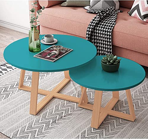 Couchtisch, moderner Couchtisch für das Wohnzimmer, 2er-Set, Couchtisch aus Holz, rund, Snack-Satztisch, modernes, schlichtes Design für das Homeoffice, gelegentlich, Φ19,7 und Φ27,6 Chaser of Light von GSKDBCC