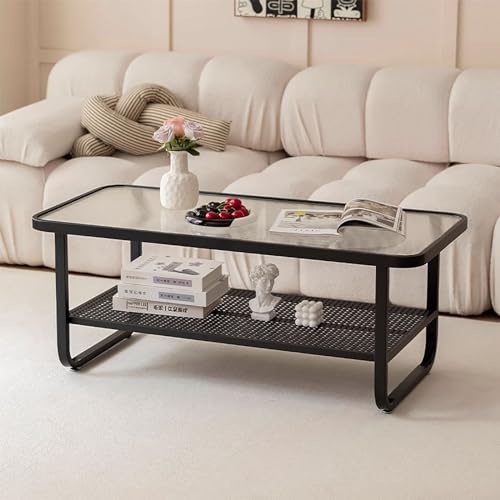 Couchtisch Couchtisch aus Glas mit Ablagefläche Couchtische für Wohnzimmer Rechteckiger Couchtisch mit stabilem Metallrahmen Moderner Couchtisch für Wohnzimmer, Schlafzimmer, Büro, 100 cm × 50 cm × 45 von GSKDBCC