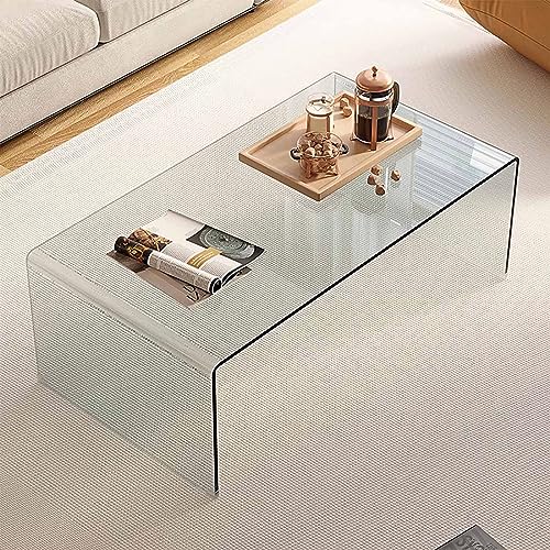 Couchtisch Rechteckiger Couchtisch Couchtisch aus Glas Glatte Kanten Couchtische für das Wohnzimmer mit geräumiger transparenter Schreibtischplatte Moderner Couchtisch mit schützenden Fußpolstern von GSKDBCC