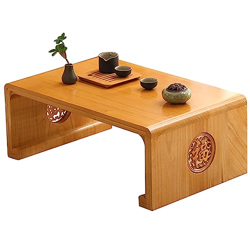 Couchtisch aus massivem Holz, Vintage-Teetisch, niedriger Tisch zum Sitzen auf dem Boden, tragbarer Klapptisch, Kotatsu-Tisch, Esstisch, Altar-Bodentisch (Farbe: Braun, Größe: 60 x 40 x 30 cm) Chaser von GSKDBCC