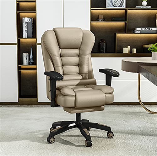 Drehbarer Schreibtischstuhl aus PU-Leder, ergonomischer Chefsessel mit Fußstütze, drehbarer Bürostuhl mit Liegefunktion, mit Armlehne und einziehbarer Fußstütze, für das Home-Office,khaki Chaser of von GSKDBCC