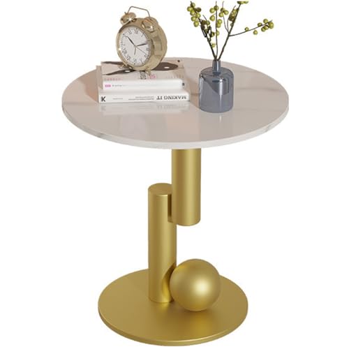 GSKDBCC Marmor-Akzenttisch, runder Beistelltisch aus Metall mit gesinterter Steinplatte und Metallbasis, moderner Kleiner Couchtisch für Wohnzimmer und Schlafzimmer, Gold Chaser of Light von GSKDBCC