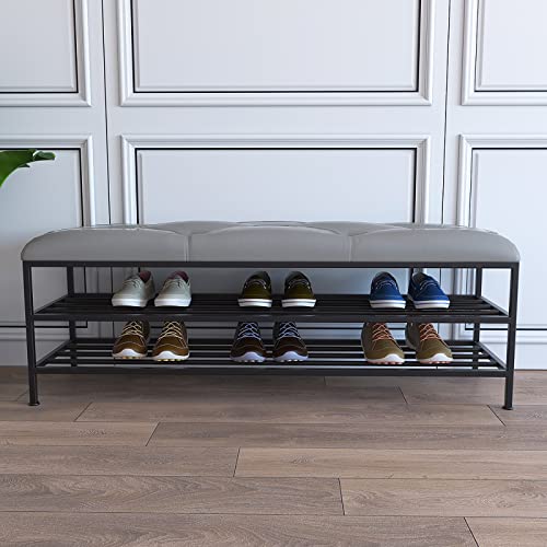 GSKDBCC Moderne Eingangsbank mit goldenem Schuhregal, Schuh-Organizer aus Kunstleder für den Eingangsbereich, Schwarz, 120 x 35 x 45 cm Chaser of Light von GSKDBCC