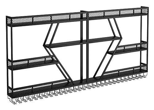 GSKDBCC Modernes Weinregal zur Wandmontage, Weinflaschen- und Glasregal aus Metall, Bareinheit, schwebende Regale mit LED-Licht, Eisen-Ausstellungsständer, Weinhalter für Bar, Wohnzimmer, Restaurant, von GSKDBCC