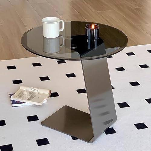 GSKDBCC Runder Beistelltisch aus Glas, Couchtisch mit Metallbeinen, moderner Kleiner Couchtisch, C-förmiger Beistelltisch für Wohnzimmer und Schlafzimmer Chaser of Light von GSKDBCC