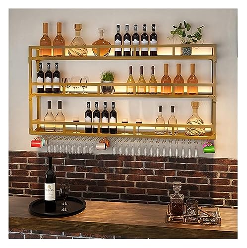 LED-Weinregale zur Wandmontage, Weinglashalter, industrielles, hängendes Weinregal aus Metall, rustikaler Flaschenhalter, Glasregal für Zuhause, Restaurant, Bars, Gold, 120 x 25 x 90 cm Chaser of von GSKDBCC