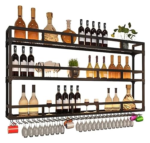 LED-Weinregale zur Wandmontage, Weinglashalter, industrielles, hängendes Weinregal aus Metall, rustikaler Flaschenhalter, Glasregal für Zuhause, Restaurant, Bars, Schwarz, 80 x 25 x 90 cm Chaser of von GSKDBCC