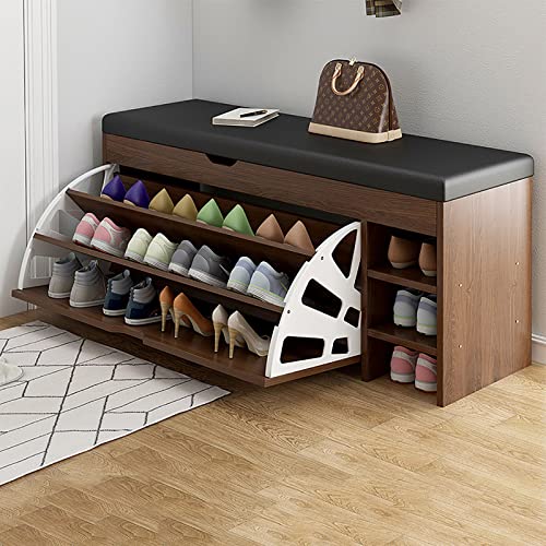 Schuhaufbewahrungsbank, mit Schublade, PU-gepolsterter Schuhregal-Organizer mit Klappschublade, für Eingangsbereich und Flur – Schuhständer aus Holz, Schrank, Aufbewahrungsschrank (A 60 * 30 * 51) von GSKDBCC