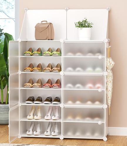 Schuhschrank-Organizer, modulares würfelförmiges Schuhregal mit Seitentür, multifunktionales oberes Regal, für Flur, Eingangsbereich, Wohnzimmer, abnehmbare Trennwand für alle Arten von Schuhen (3 von GSKDBCC