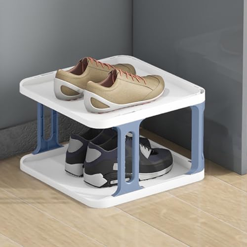 Stapelbares Schuhregal, schmaler Schuhschrank, vertikaler Schuh-Organizer, Aufbewahrung, stapelbare Schuhregale für Flur, Eingangsbereich, Schlafzimmer, frei stapelbar (blau und weiß 10F) (blau und von GSKDBCC