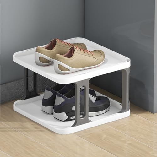 Stapelbares Schuhregal, schmaler Schuhschrank, vertikaler Schuh-Organizer, Aufbewahrung, stapelbare Schuhregale für Flur, Eingangsbereich, Schlafzimmer, frei stapelbar (blau und weiß 10F) (grau und von GSKDBCC