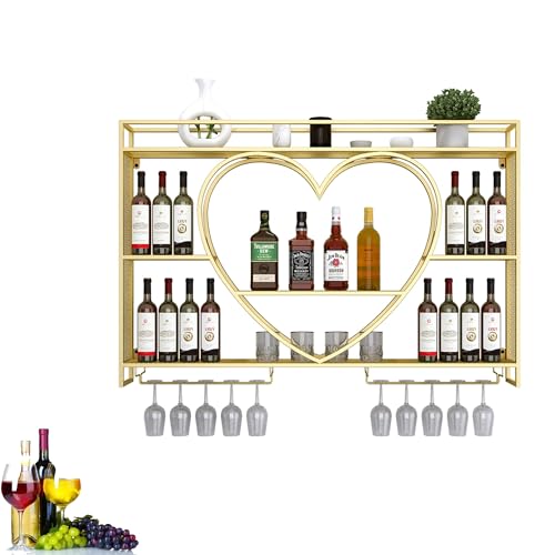 Weinregal, an der Wand montierte Barregale mit Weinglasregal, Spirituosenflaschen-Präsentationsregal mit LED-Licht, Minibar-Küchenregale für Weinflaschen, Whisky-Regal für die Hausbar, Wohnzimmer, von GSKDBCC