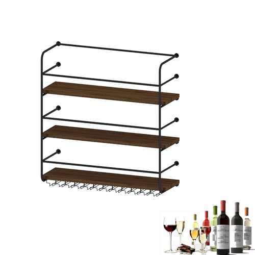 Weinregal aus Metall, Barregale zur Wandmontage mit hängendem Weinglasregal, Spirituosenflaschen-Präsentationsregal mit LED-Licht, schwebende Minibar-Wand-Weinregale für Weinflaschen für die Hausbar, von GSKDBCC