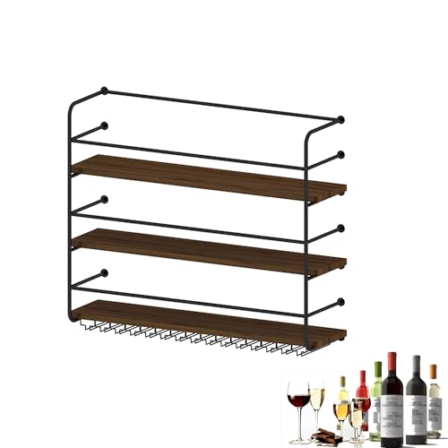 Weinregal aus Metall, Barregale zur Wandmontage mit hängendem Weinglasregal, Spirituosenflaschen-Präsentationsregal mit LED-Licht, schwebende Minibar-Wand-Weinregale für Weinflaschen für die Hausbar, von GSKDBCC