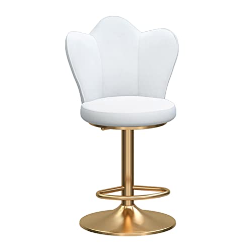 360° drehbarer Barhocker, moderner Samt-Sitzkissen, höhenverstellbarer Thekenstuhl mit Rückenlehne und Fußstütze, geeignet für Café-Kücheninselhocker mit Tragfähigkeit (Größe: 45–60 cm, Farbe: Weiß) von GSKXHDD