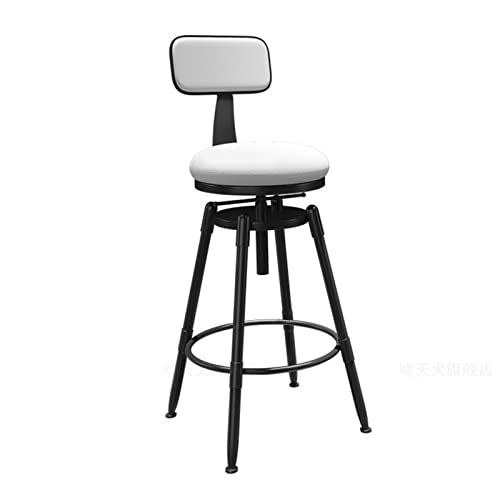 GSKXHDD Barhocker, Küchenhocker, hohe Barstühle mit Rückenlehne, Stahlrahmen, 70–85 cm Verstellbarer hoher Sitz, einfache Montage, Industriestil, 8-farbiges Samt-Sitzkissen (Farbe: Weiß) Independence von GSKXHDD