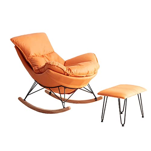 Technologie-Schaukelstuhl aus Stoff, passender Fußhocker, Mid-Century-Sessel, Relax-Schaukelstuhl für den Innenbereich, Single-Home-Liegestuhl, lässiger Wohnzimmer-Kleinbalkon-Rocker (Farbe: Orange, von GSKXHDD