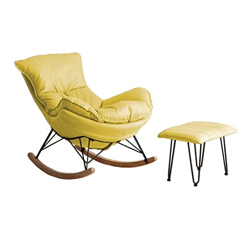 Technologie-Schaukelstuhl aus Stoff, passender Fußhocker, Mid-Century-Sessel, Relax-Schaukelstuhl für den Innenbereich, Single-Home-Liegestuhl, lässiger Wohnzimmer-Kleinbalkon-Rocker (Farbe: Gelb, von GSKXHDD