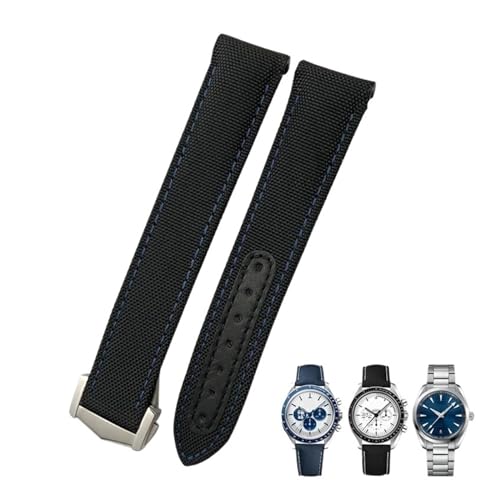 GSZCCZS 19 mm, 20 mm, 21 mm, Uhrenarmband aus hochdichtem Nylon-Canvas mit gebogenem Ende, passend für Omega Seamaster 300 AT150 Speedmaster Uhrenarmband von GSZCCZS