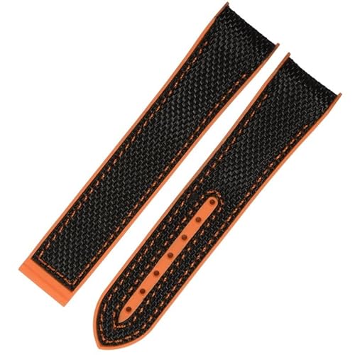 GSZCCZS 20 mm 22 mm Uhrenarmband aus Gummi, Nylon, Silikon, für Omega GMT Planet Ocean Seamaster Diver 300, gebogenes Ende, orangefarbenes Uhrenarmband von GSZCCZS