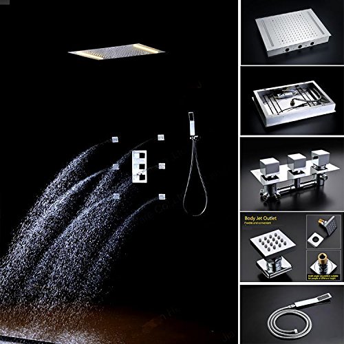 GSZCCZS 360 * 500 mm 304 Edelstahl polnischer Duschkopf eingebettet Decken-LED-Licht Regendusche Set mit taktischem Mixer von GSZCCZS