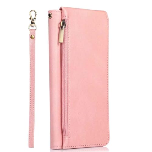 GSZCCZS Brieftaschen-Hülle für Samsung Galaxy S24 Ultra/S24 Plus/S24, PU-Leder, Knopf-Reißverschluss-Schale mit Kartenhalter, Handschlaufe, Ständer, Rot, S24 von GSZCCZS