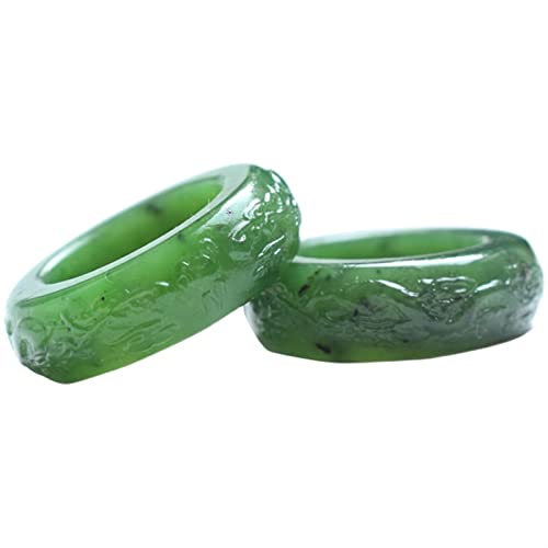 GSZCCZS Echte Jade, handgefertigt, Drachen-Hetian-Grün-Jade-Ring, männlicher und weiblicher Jade-Ring, Jade-Geschenkringe, Herrenringe (Ringgröße: 12) von GSZCCZS