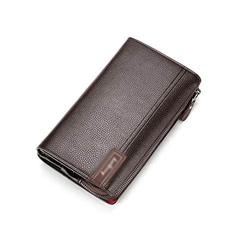 GSZCCZS Herren-Geldbörsen, Herren-Geldbörse, Reißverschluss-Clutch, hohe Kapazität, Herren-Geldbörse, Lange Geldbörse aus echtem Leder, hochwertige Handtaschen-Geldbörsen, groß (Farbe: Kaffee) von GSZCCZS